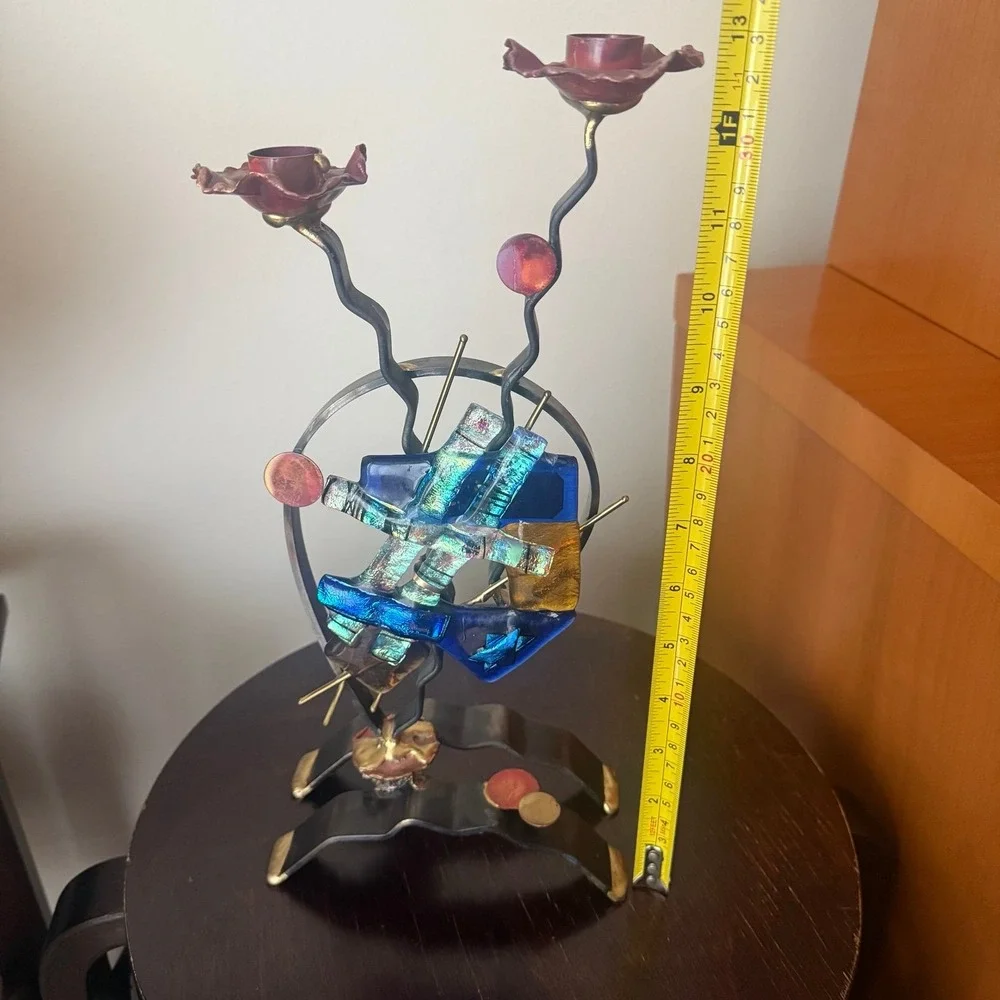 Gary Rosenthal Abstract Metal Art‎ Candle Holder dreidel design Hannukah Judaica